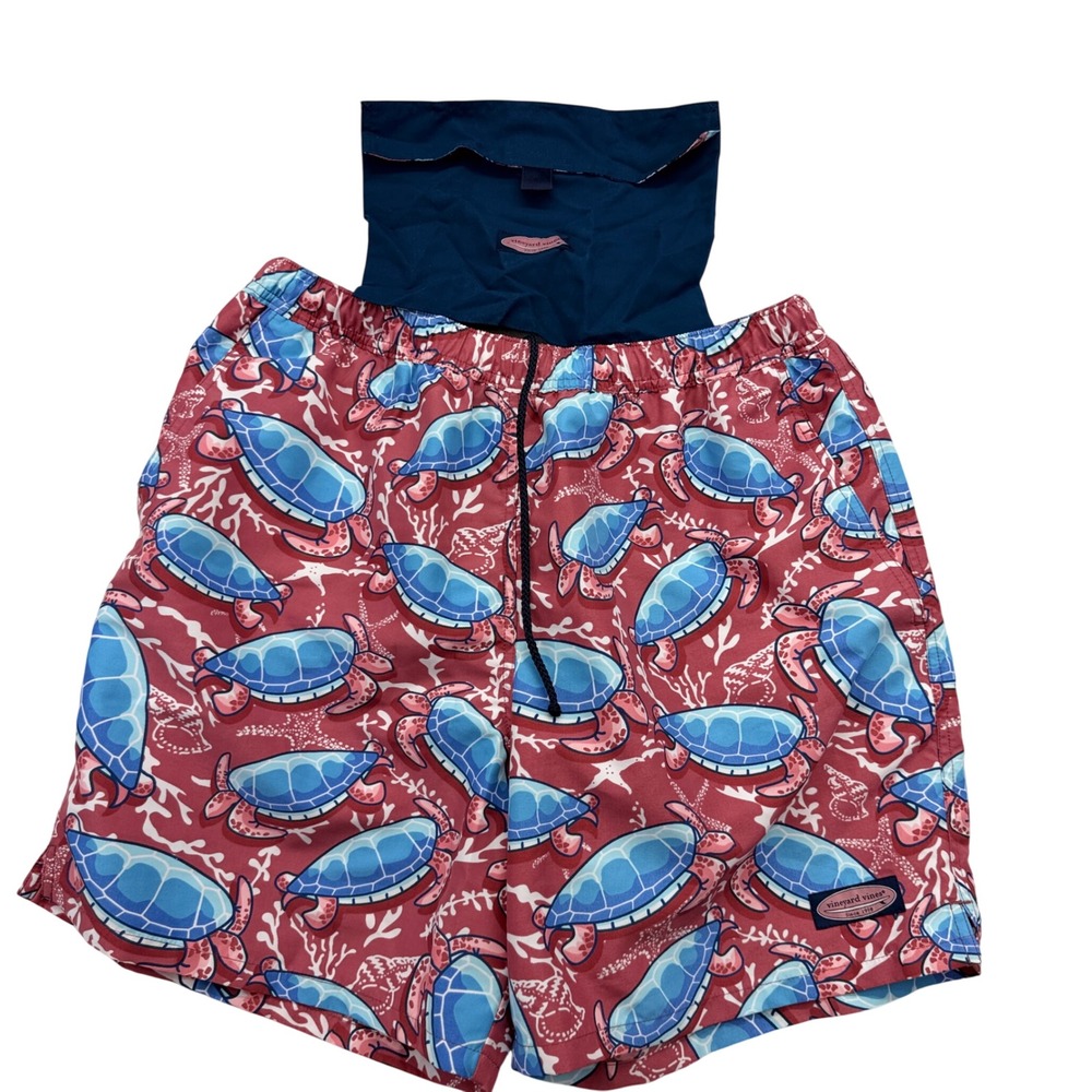 Vineyard Vines Swim Trunks Mens L Turtle Print Board Shorts Chappy Mesh Line